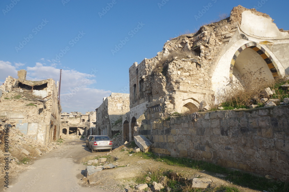 Destroyed old town of Aleppo, Syria