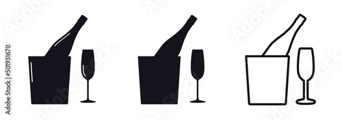 Champagne bottle glass and bucket icons