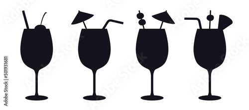 Cocktail longdrink glass vector icons