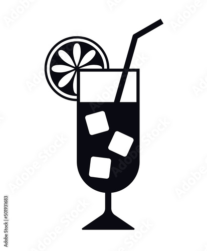 Cocktail drink glass with slice of lemon vector icon