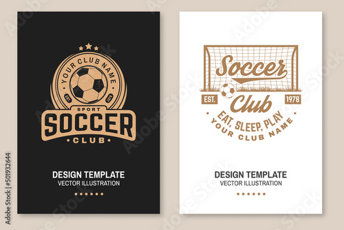 Set of soccer club badge template. Vector illustration. Flyer, brochure, banner, poster with soccer player silhouettes.