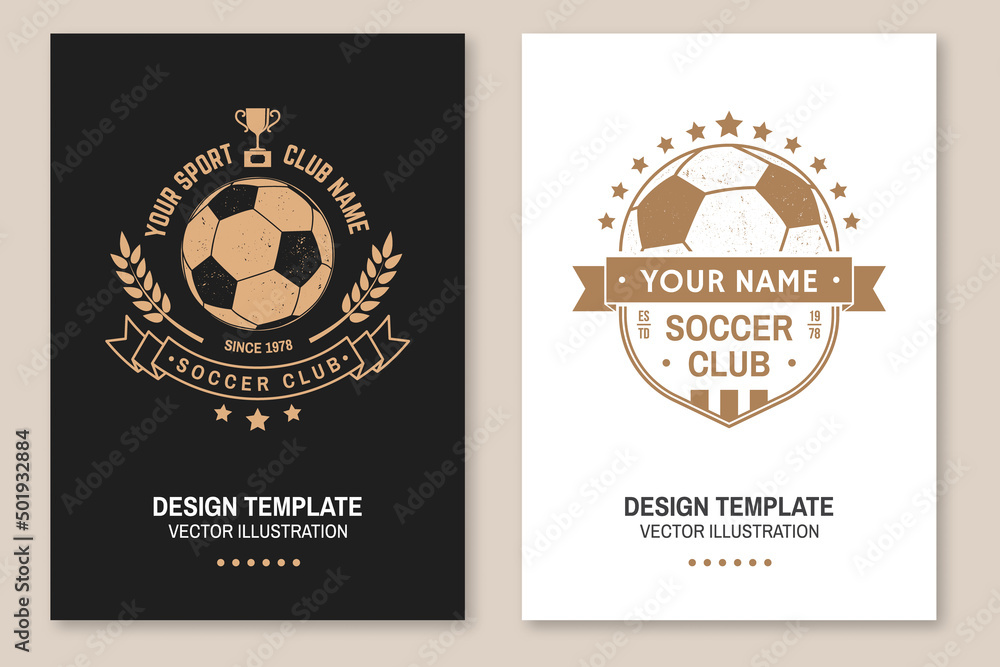 Set of soccer club badge template. Vector illustration. Flyer, brochure, banner, poster with soccer player silhouettes.