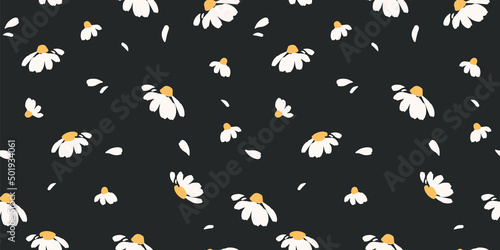 Abstract floral seamless pattern with chamomile. Trendy hand drawn textures. Modern abstract design