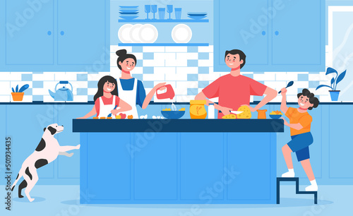 Family Cooking Kitchen Composition