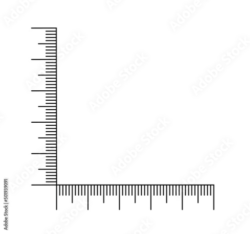 Corner ruler vector. Size indicators set isolated on background. Unit distances. Concept graphic element. Measuring scales.