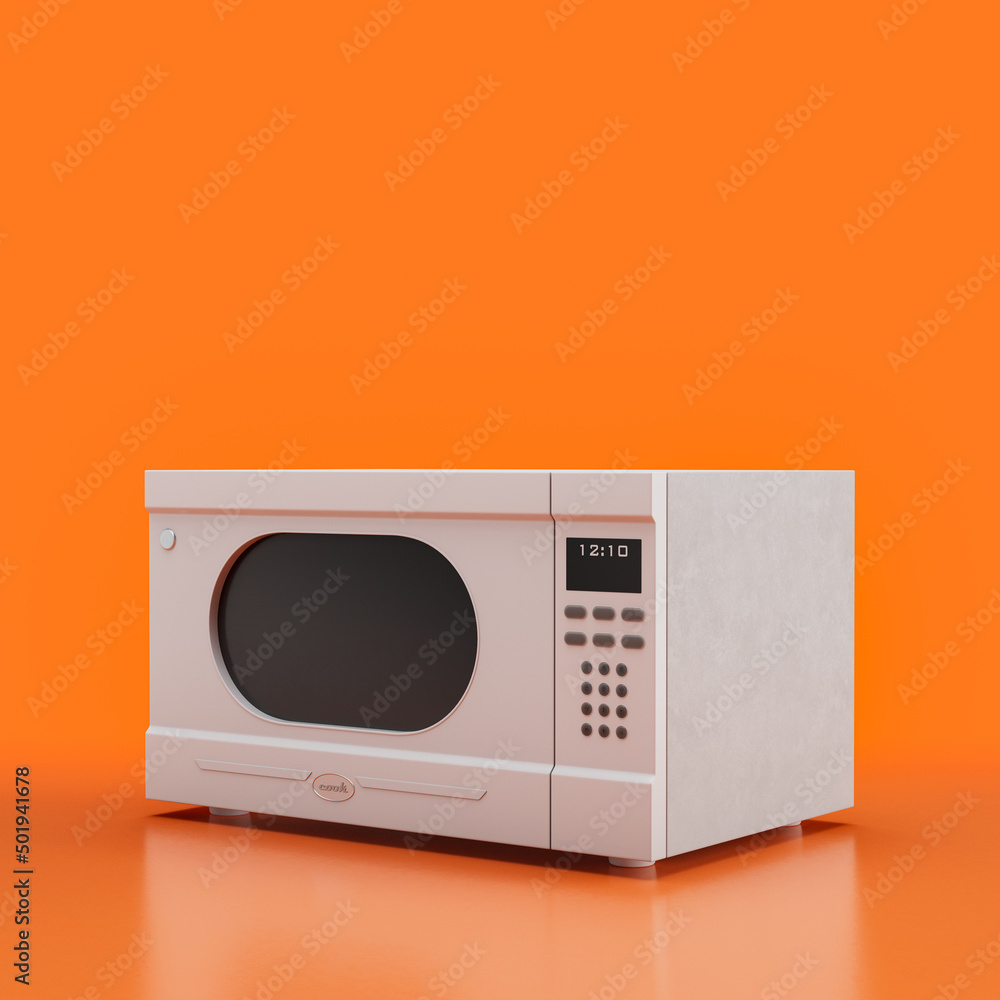 Retro microwave, vintage kitchen appliance side view, 3d rendering 