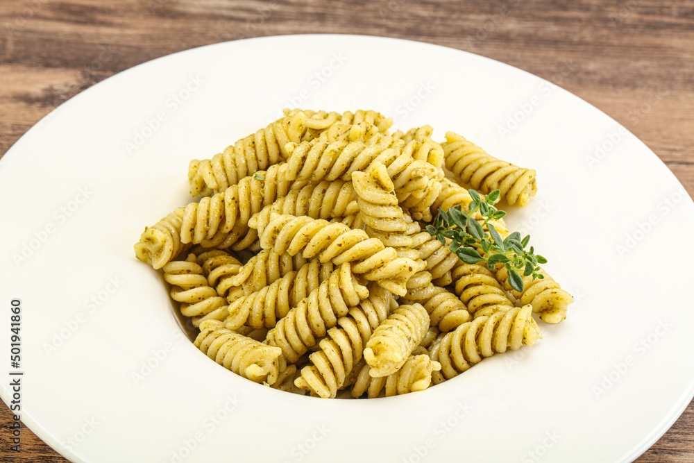 Italian pasta Fusilli with pesto Italian pasta Fusilli with pesto