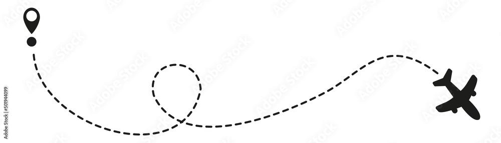 Airplane routes on white background. Romantic travel concept. Airplane line path, vector icon of air plane flight route on white background. Vector illustration. Airplane routes on white background. Romantic travel concept. Airplane line path, vector icon of air plane flight route on white background. Vector illustration.