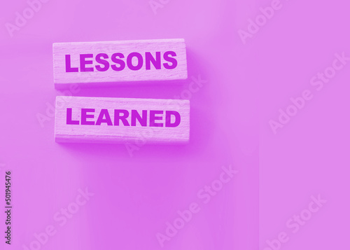 Learn learmed words on wooden blocks, lbusiness or education concept photo