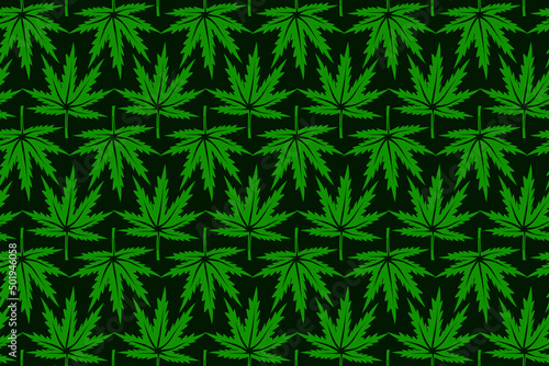 cannabis plant leaves on black background, seamless pattern