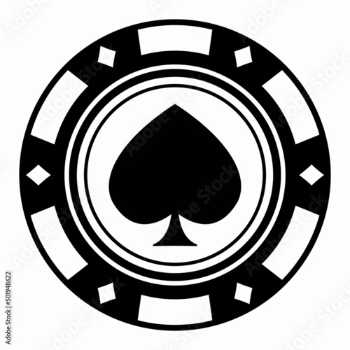Black and white casino chip with spades. Vector.