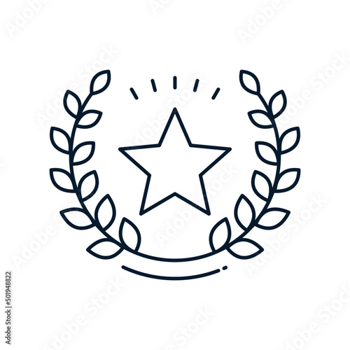 Round laurel wreath with a star. The concept of quality, award, laureate. Vector icon isolated on white background.
