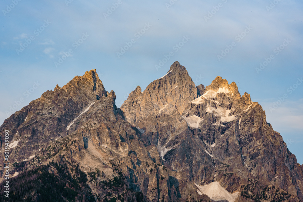 First Light Hits To Top of Grand Teton