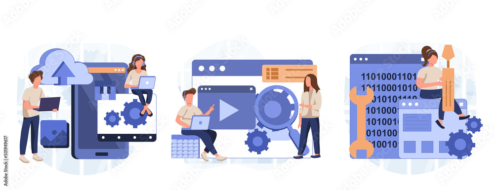 IT profession collection. Programmer write software and create code for ...