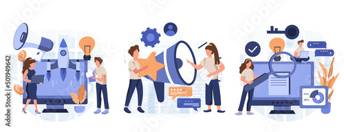 IT profession collection. Programmer write software and create code for computer. Coding script for project and app. Digital technology for website, interface and devices. Vector illustration.