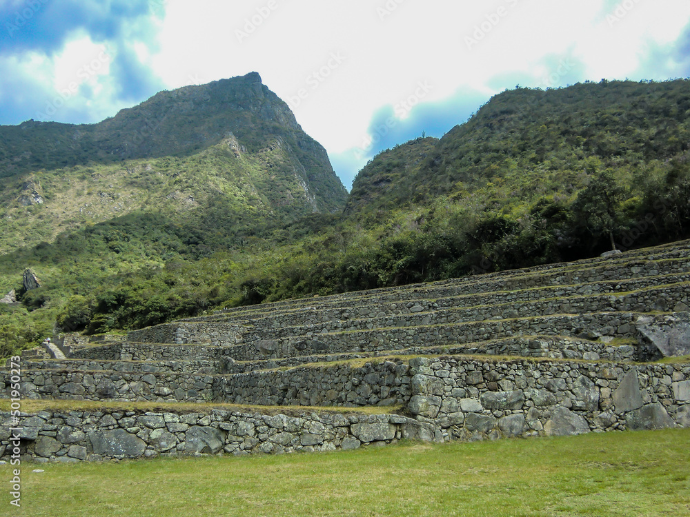 Andenes, stepped terraces built on the slopes of the Andean mountains