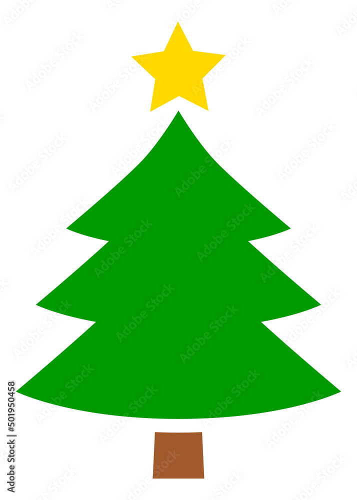 Obraz premium Christmas tree with star icon. Vector illustration isolated on white background. Christmas holidays symbol.