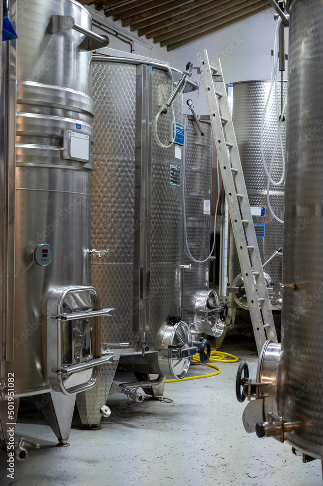 Modern equipment for producing of red, rose and white wine on South of France in Provence. Modern equipment for producing of red, rose and white wine on South of France in Provence.