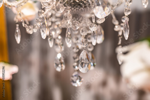 Indian wedding reception beautiful crystal chandeliers © Stella Kou