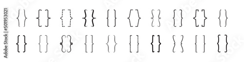 Bracket line vector icon, parenthesis different shape, black brace character doodle set isolated on white background. Quotation illustration