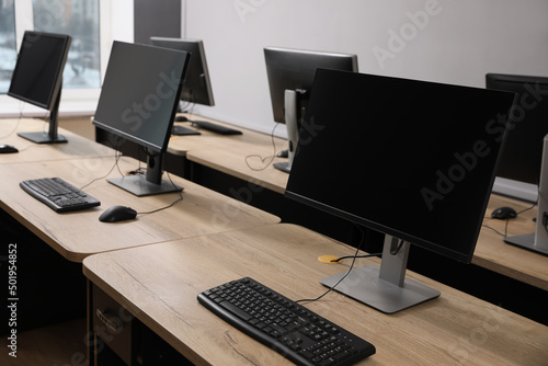 Wallpaper Mural Many modern computers in open space office Torontodigital.ca
