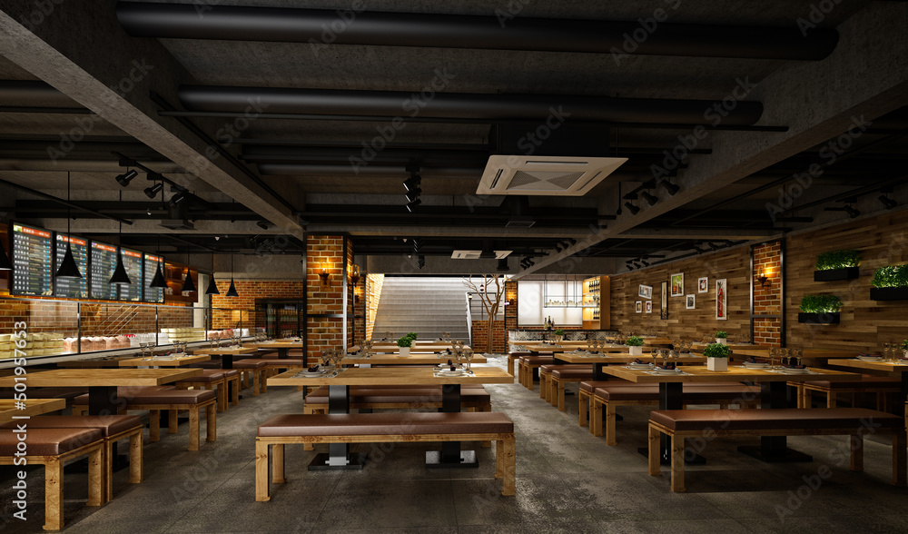 3d render restaurant cafe shop interior