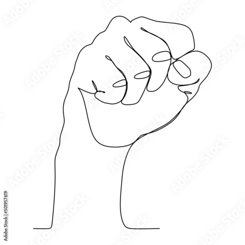 Clenched hands continuous line drawing design. Sign or symbol of hand gestures. One line draw of hand drawn style art doodle isolated on white background for family concept