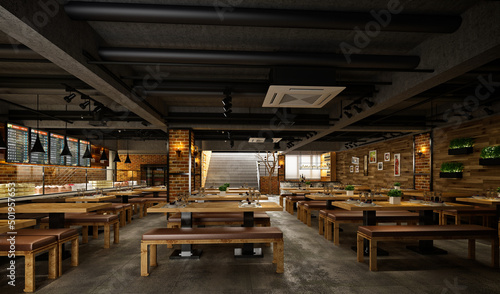 3d render restaurant cafe shop interior
