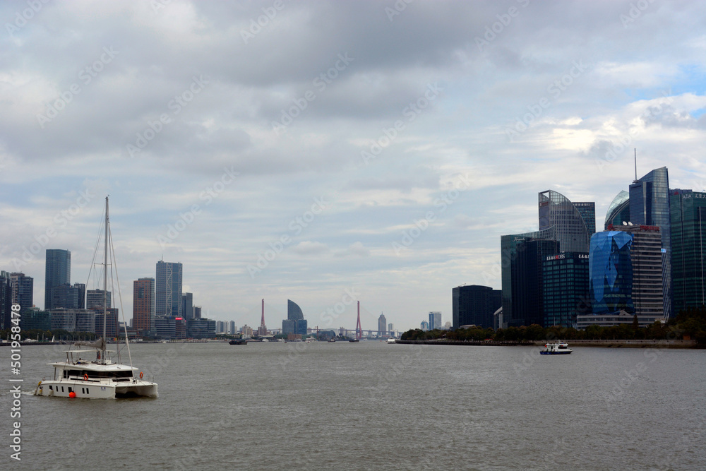 city skyline with bridge