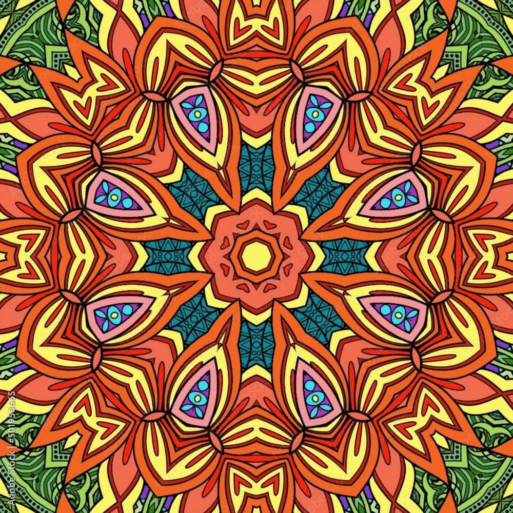 Colorful Mandala Flowers Pattern Boho Symmetrical 1078