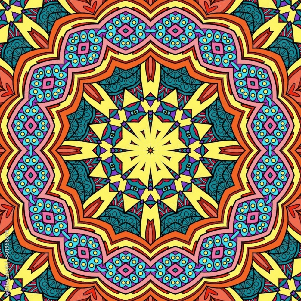 Colorful Mandala Flowers Pattern Boho Symmetrical 1073