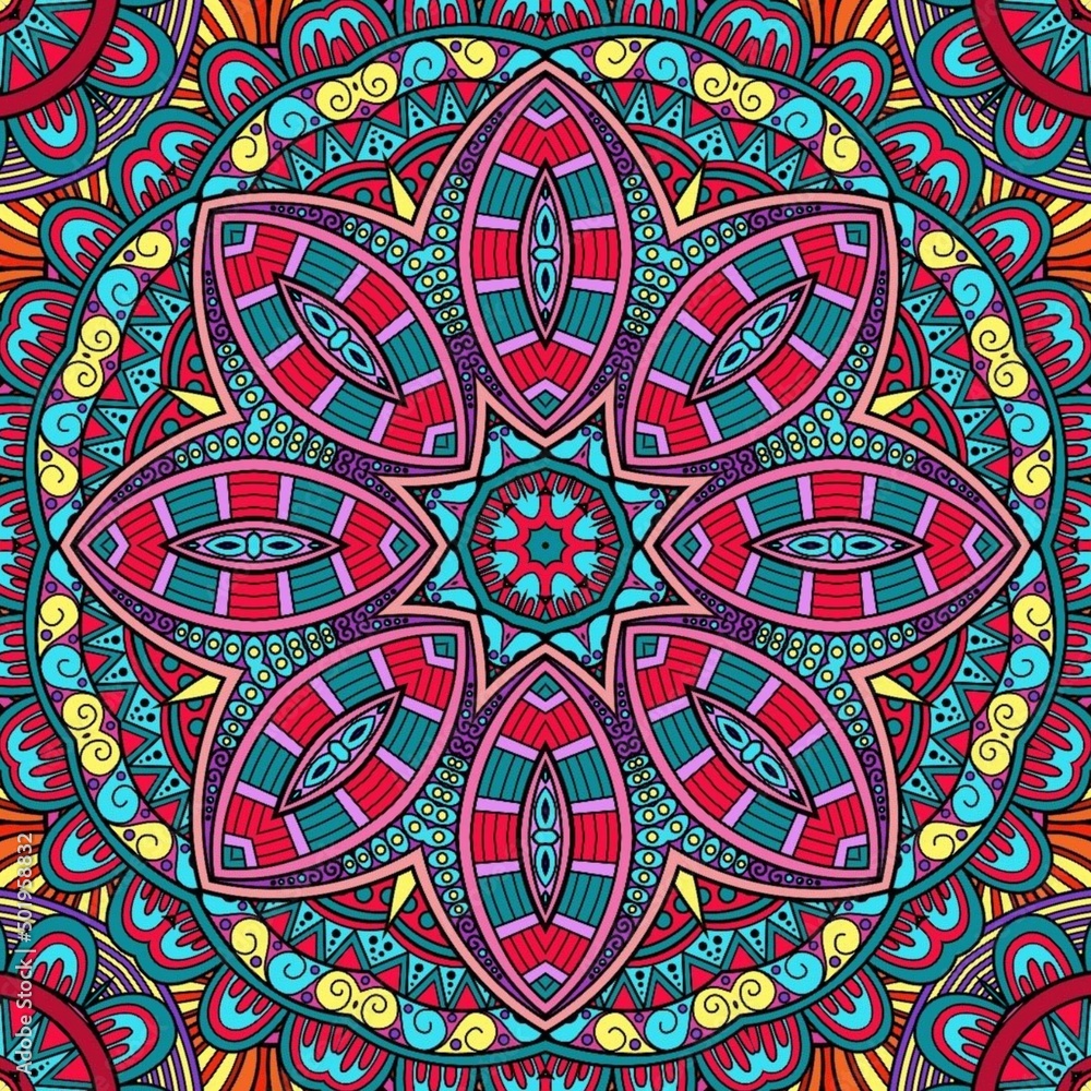 Colorful Mandala Flowers Pattern Boho Symmetrical 1012