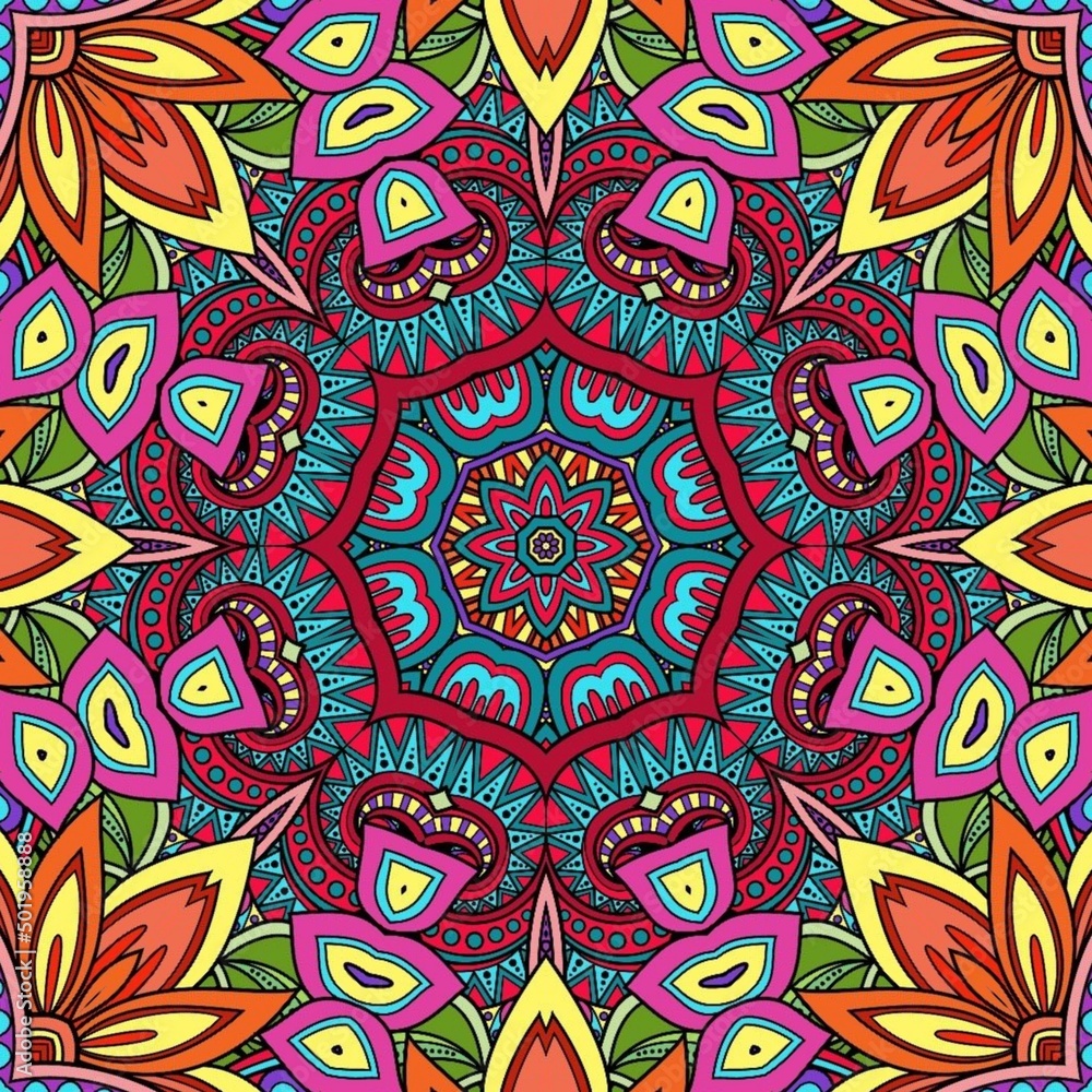 Colorful Mandala Flowers Pattern Boho Symmetrical 988