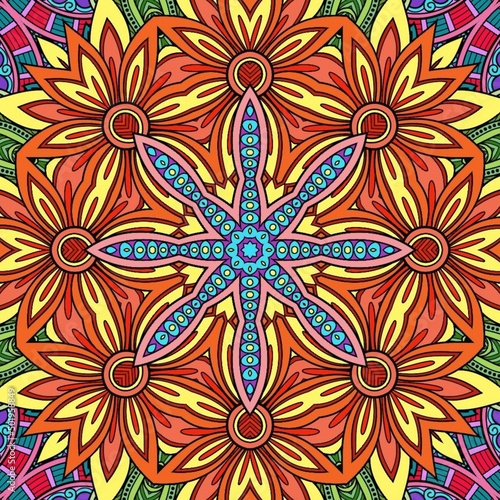 Colorful Mandala Flowers Pattern Boho Symmetrical 1004
