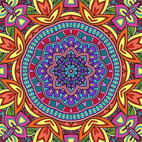 Colorful Mandala Flowers Pattern Boho Symmetrical 1001
