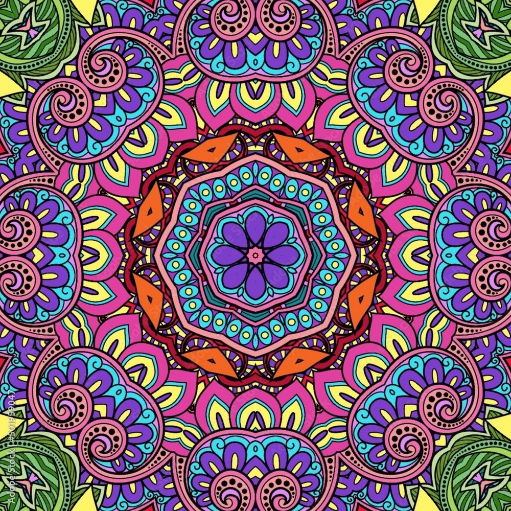 Colorful Mandala Flowers Pattern Boho Symmetrical 926
