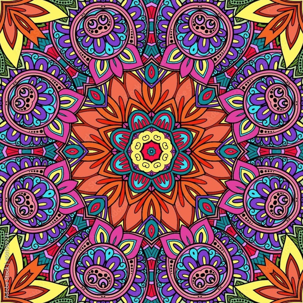 Fototapeta premium Colorful Mandala Flowers Pattern Boho Symmetrical 851