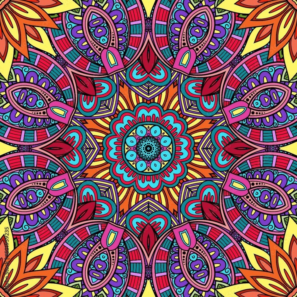 Colorful Mandala Flowers Pattern Boho Symmetrical 850
