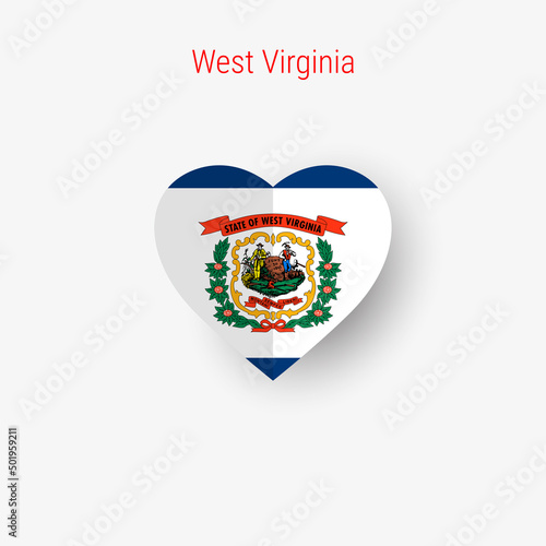 Free Download West Virginia US state heart shaped flag. Origami paper cut folded banner. 3D vector illustration isolated on white with soft shadow. - GFXLoad