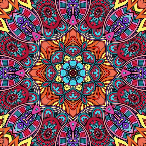 Colorful Mandala Flowers Pattern Boho Symmetrical 856