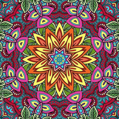 Colorful Mandala Flowers Pattern Boho Symmetrical 831