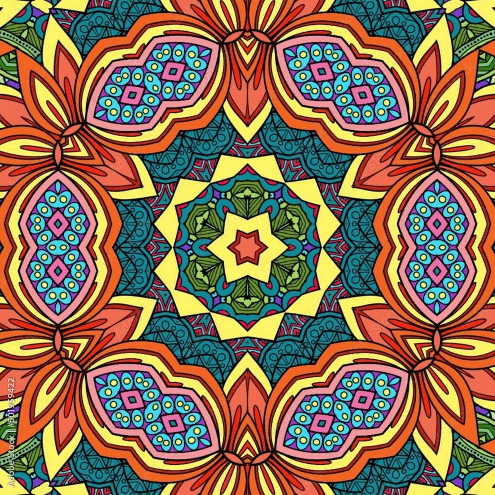 Colorful Mandala Flowers Pattern Boho Symmetrical 796
