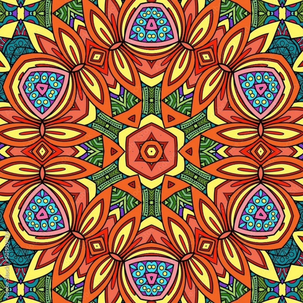 Fototapeta premium Colorful Mandala Flowers Pattern Boho Symmetrical 795
