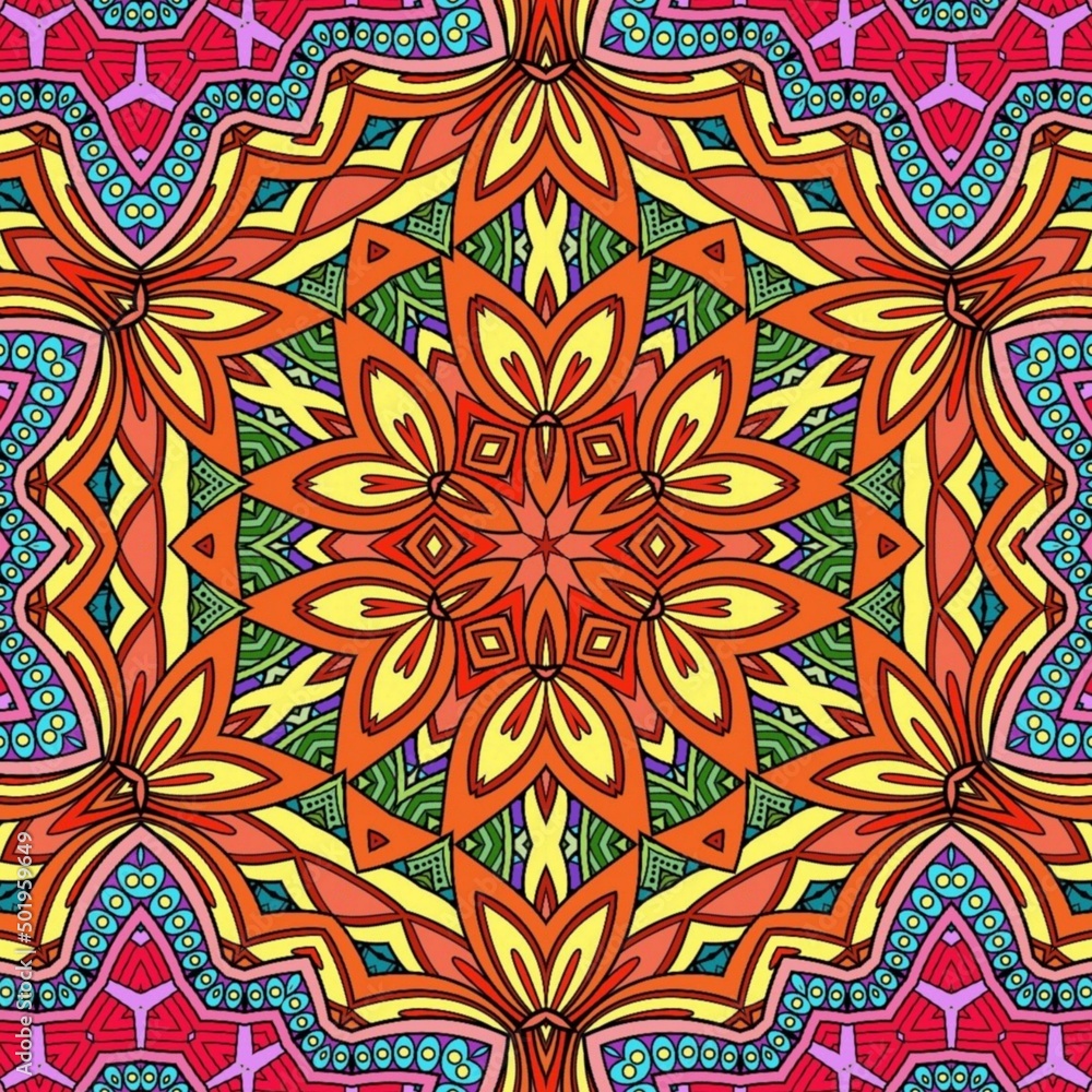 Colorful Mandala Flowers Pattern Boho Symmetrical 749