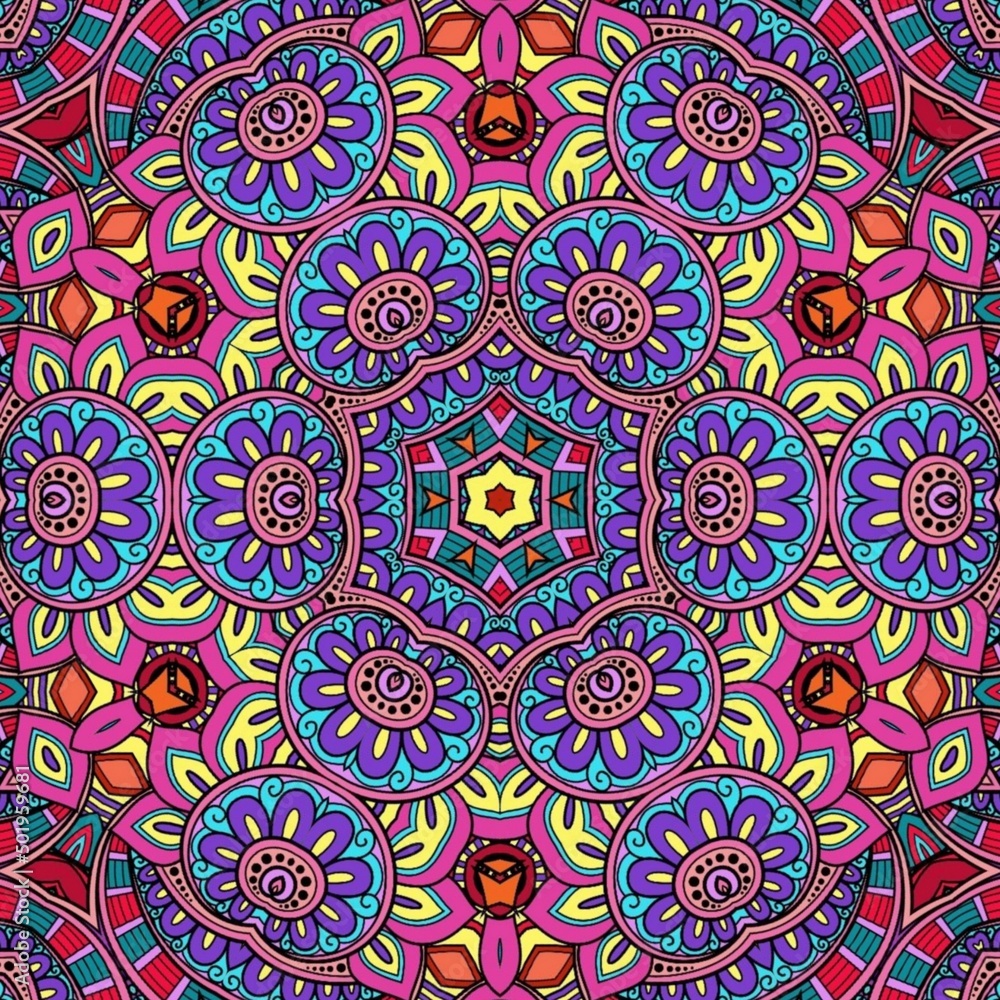Colorful Mandala Flowers Pattern Boho Symmetrical 734