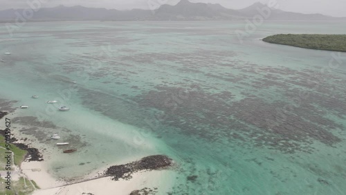 Aerial footage of Pointe d'Esny beach which is located in the south-east of Mauritius island