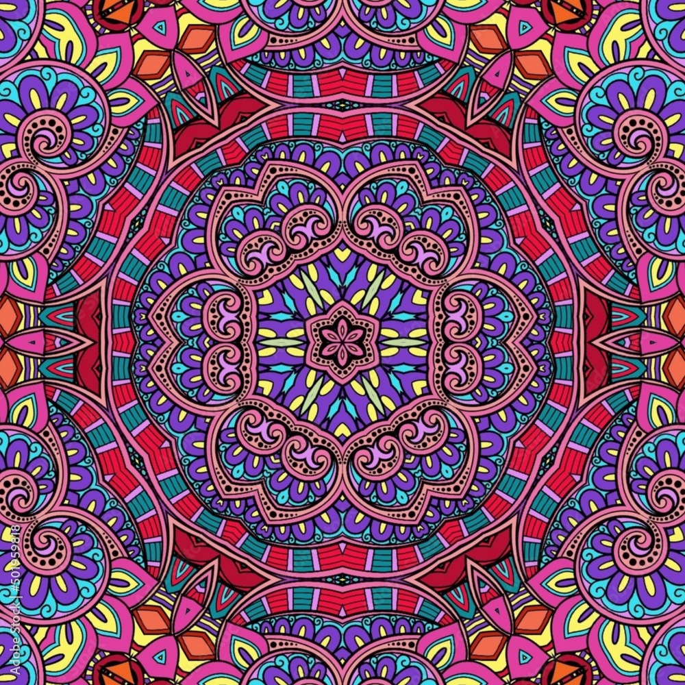 Colorful Mandala Flowers Pattern Boho Symmetrical 682