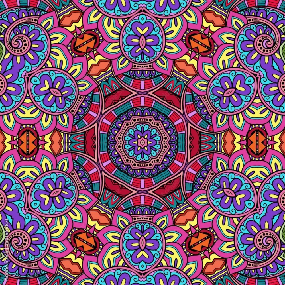 Colorful Mandala Flowers Pattern Boho Symmetrical 659