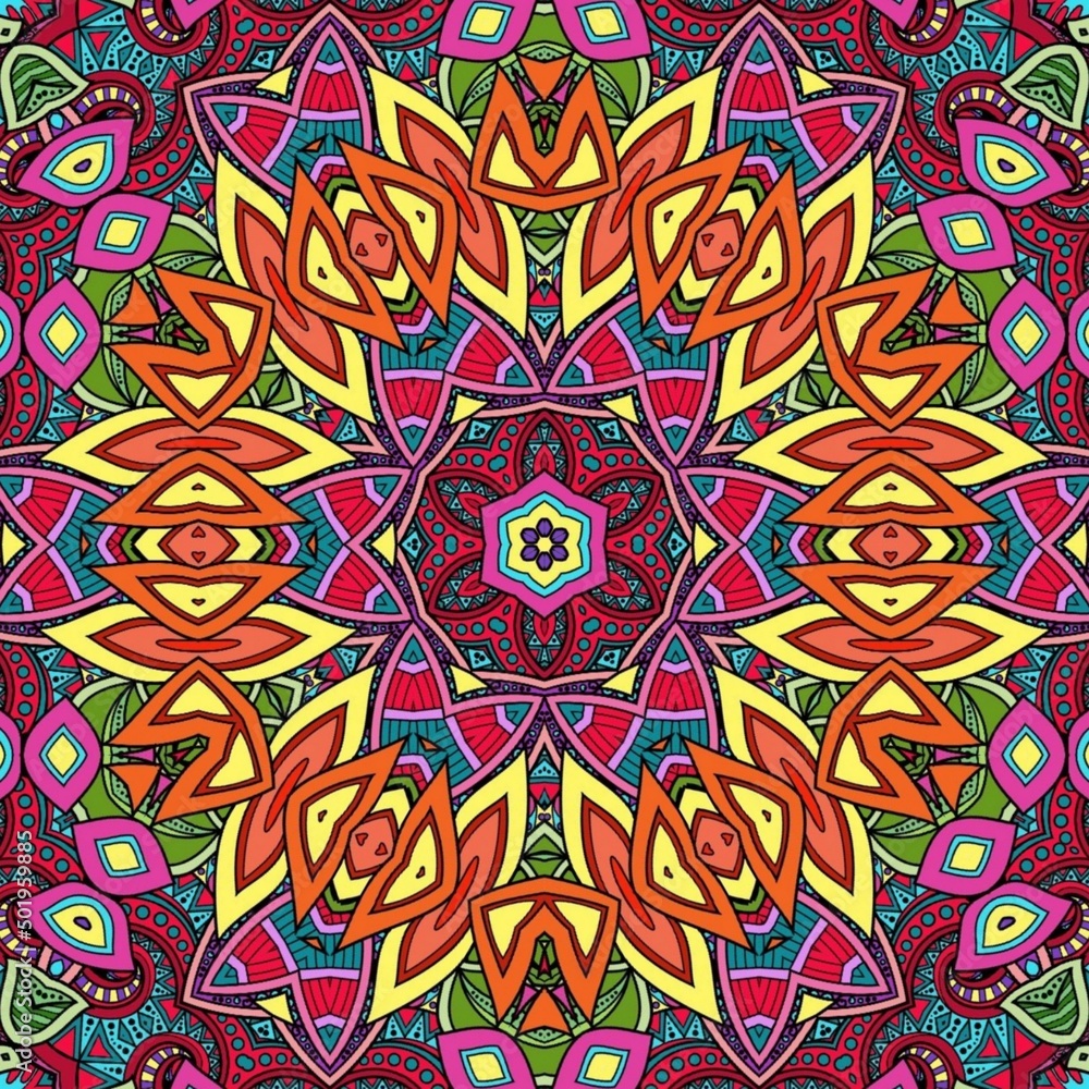 Colorful Mandala Flowers Pattern Boho Symmetrical 653