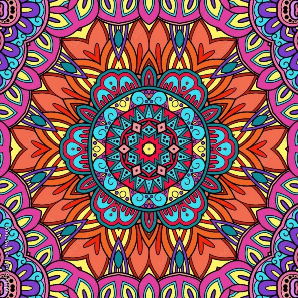 Fototapeta Colorful Mandala Flowers Pattern Boho Symmetrical 606